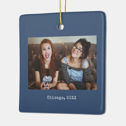 Navy Blue Photo Keepsake Christmas Keramisch Ornament (Links)