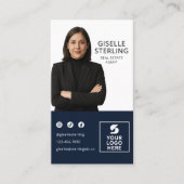 Navy Blue Photo Logo Real Estate Agent  Visitekaartje (Voorkant)