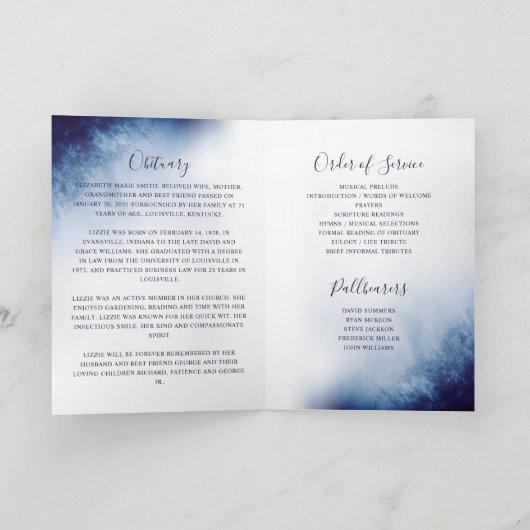 Navy Blue Photo Memorial Funeral in Loving Memory Programma (Binnen)