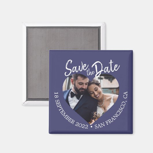 Navy Blue Photo Modern Script Save the Date Magneet (Voorkant / Achterkant)