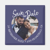Navy Blue Photo Modern Script Save the Date Magneet (Voorkant)