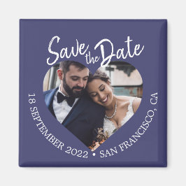 Navy Blue Photo Modern Script Save the Date Magneet