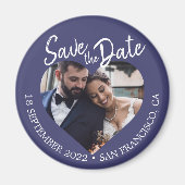 Navy Blue Photo Modern Script Save the Date Magneet (Voorkant)