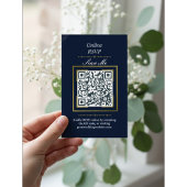 Navy Blue | Photo Online RSVP QR Code Wedding  Informatiekaartje