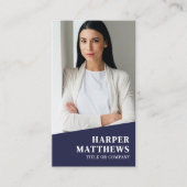 Navy Blue Photo QR Code Logo Vertical Visitekaartje (Voorkant)