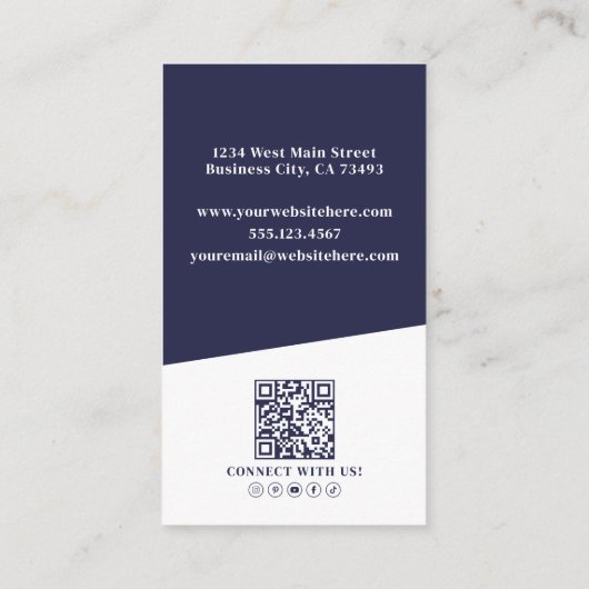 Navy Blue Photo QR Code Vertical Visitekaartje (Achterkant)