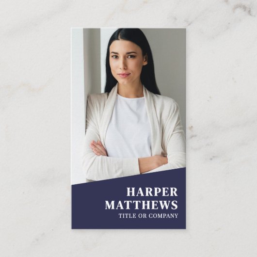 Navy Blue Photo QR Code Vertical Visitekaartje (Voorkant)