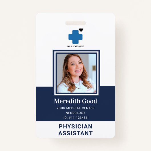 Navy Blue Photo Security ID Physician Assistant Badge (Voorkant)