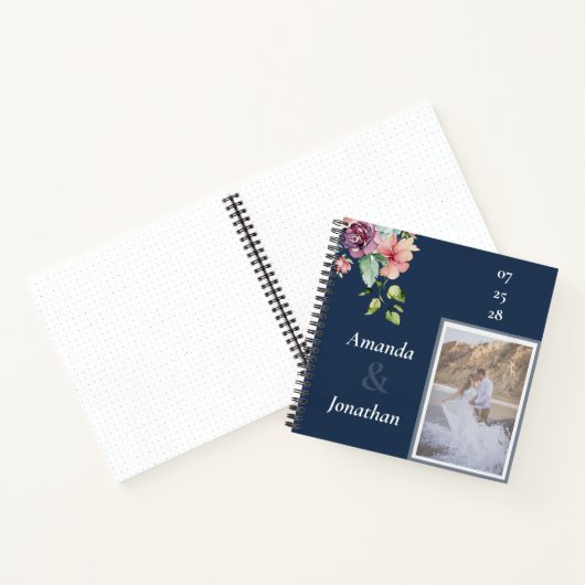 Navy Blue Photo Waterverf Wedding Guest Book Notitieboek (Binnen)