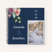 Navy Blue Photo Waterverf Wedding Guest Book Notitieboek (Voorkant)