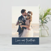 Navy Blue Photo Weddenschap Hartelijk dank Bedankkaart (Staand voorkant)
