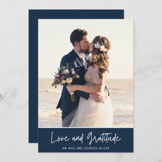 Navy Blue Photo Weddenschap Hartelijk dank Bedankkaart (Voorkant / Achterkant)