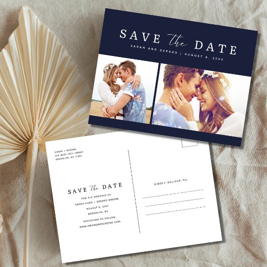 Navy Blue Photo Wedding Save the Date Aankondigingskaart