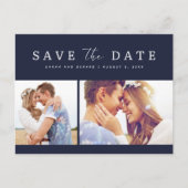 Navy Blue Photo Wedding Save the Date Aankondigingskaart (Voorkant)