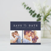Navy Blue Photo Wedding Save the Date Aankondigingskaart (Staand voorkant)