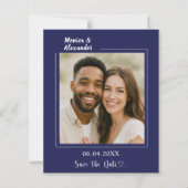 Navy blue photo wedding Save the Date card (Voorkant)