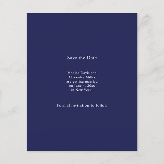 Navy blue photo wedding Save the Date Flyer (Achterkant)