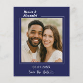 Navy blue photo wedding Save the Date Flyer (Voorkant)