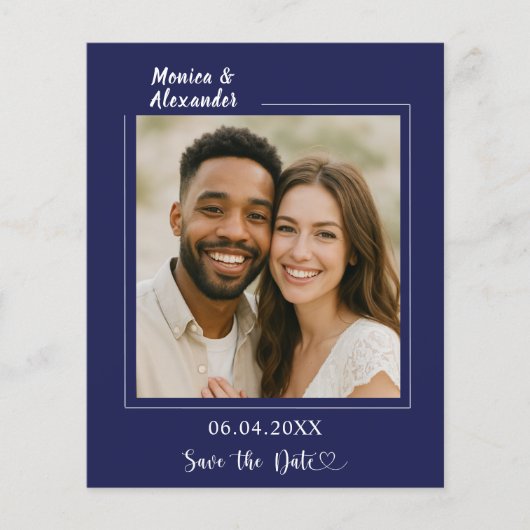 Navy blue photo wedding Save the Date Flyer (Voorkant)