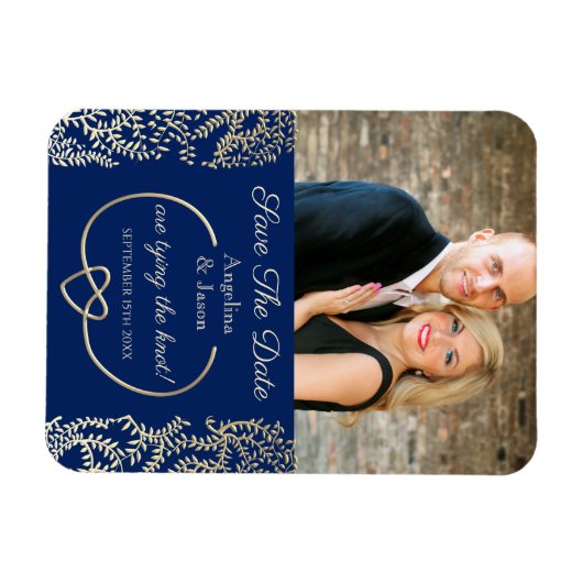 Navy Blue Photo Wedding Save the Date Invitation Magneet (Horizontaal)
