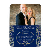 Navy Blue Photo Wedding Save the Date Invitation Magneet (Verticaal)