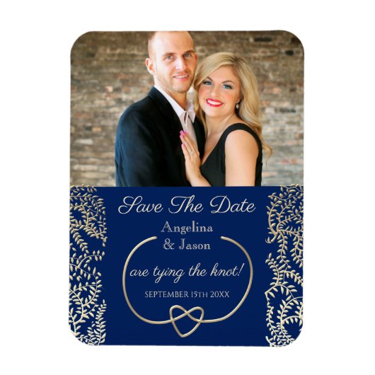 Navy Blue Photo Wedding Save the Date Invitation Magneet (Verticaal)