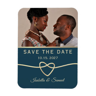 Navy Blue Photo Wedding Save the Date Invitation Magneet