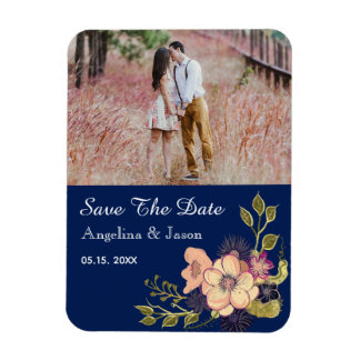 Navy Blue Photo Wedding Save the Date Invitation Magneet