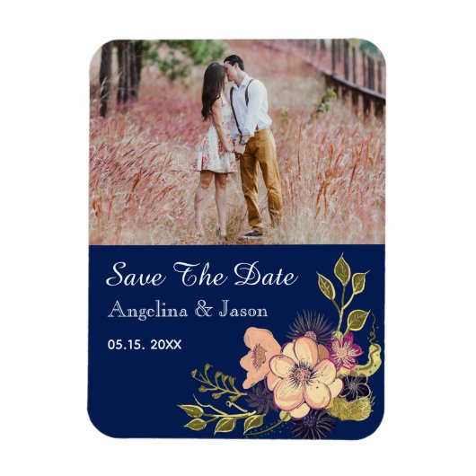 Navy Blue Photo Wedding Save the Date Invitation Magneet (Verticaal)