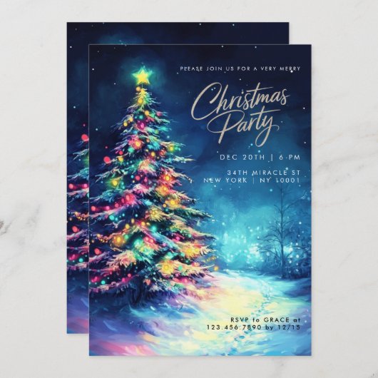 Navy Blue Pine Tree Kleurrijke Kerstboom Kaart (Voorkant / Achterkant)