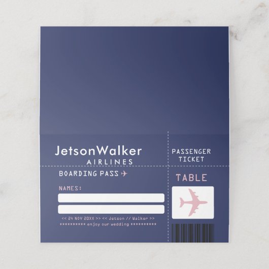 Navy Blue Pink Airline Ticket Gastzitplaatsen Plaatskaartje (Buitenkant ongevouwen)