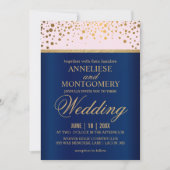 Navy Blue, Pink and Gold Confetti Wedding Kaart (Voorkant)