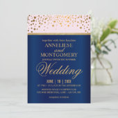Navy Blue, Pink and Gold Confetti Wedding Kaart (Staand voorkant)