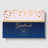 Navy Blue, Pink and Gold Wedding Gastenboek (Voorkant)