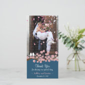 Navy Blue & Pink Cherry Blossom Foto Dank u Bedankkaart (Staand voorkant)