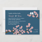Navy Blue & Pink Cherry Blossom Garden Wedding Kaart (Voorkant)