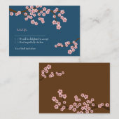 Navy Blue & Pink Cherry Blossom Spring RSVP Informatiekaartje (Voorkant / Achterkant)