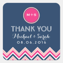 Navy Blue Pink Chevron Wedding Dank u Sticker