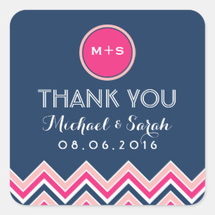 Navy Blue Pink Chevron Wedding Dank u Sticker