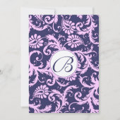Navy Blue & Pink Damask Swirls Wedding Invitation Kaart (Voorkant)