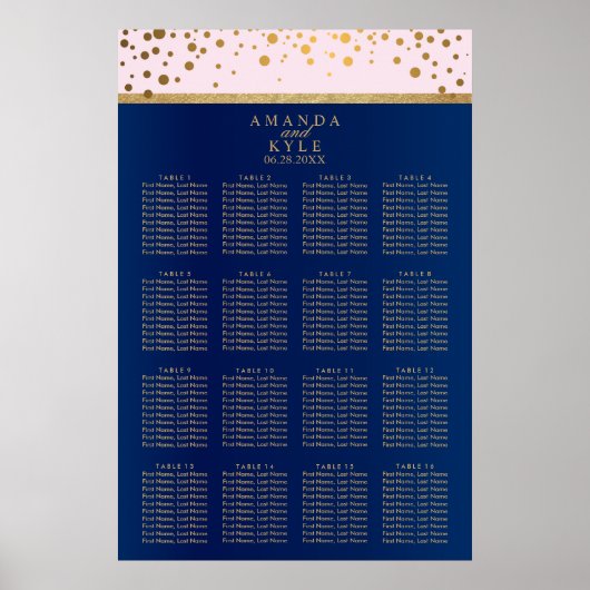 Navy Blue, Pink en Gold - 16-zittingsschema Poster (Voorkant)