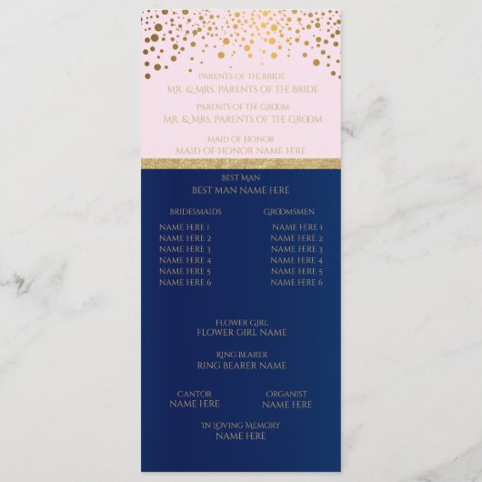 Navy Blue, Pink en Gold - programma Programmakaart (Achterkant)