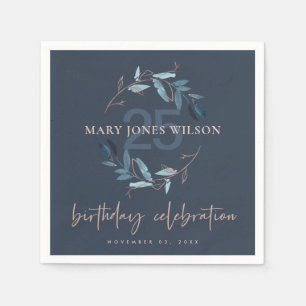 NAVY BLUE PINK FAUNA WREATH ANY LEEFTIJD 25TH BIRT SERVET