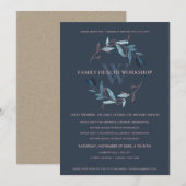NAVY BLUE PINK FAUNA WREATH WORKSHOP EVENT INVITE BEDANKKAART (Voorkant / Achterkant)
