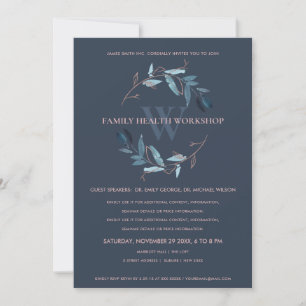 NAVY BLUE PINK FAUNA WREATH WORKSHOP EVENT INVITE BEDANKKAART