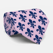 Navy Blue Pink Fleur De Lis Pattern Stropdas (Opgerold)