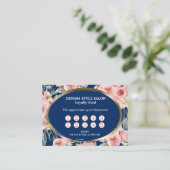 Navy Blue Pink Floral Beauty Salon Loyalty Card (Staand voorkant)