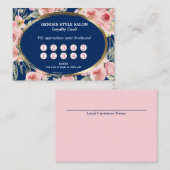 Navy Blue Pink Floral Beauty Salon Loyalty Card (Voorkant / Achterkant)