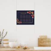 Navy Blue Pink Floral Gold Seating Chart Poster (Keuken)