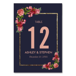 Navy Blue Pink Floral Gold Table Numbers Kaart